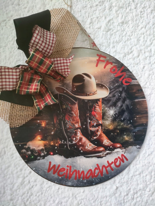 Türschild Western Style Frohe Weihnachten